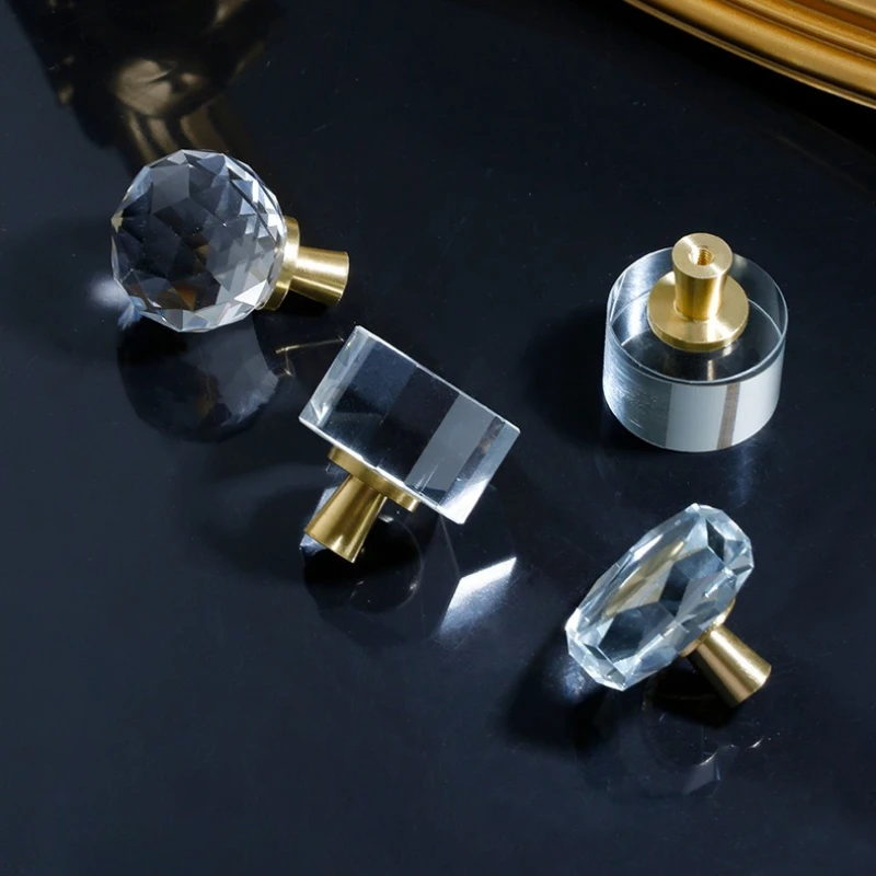 Crystal Glass Knobs of Furniture Cabinet Octagonal Shape Pulls Brass Dresser Kitchen Cupboard Drawer Knob Door Handle Hardware
