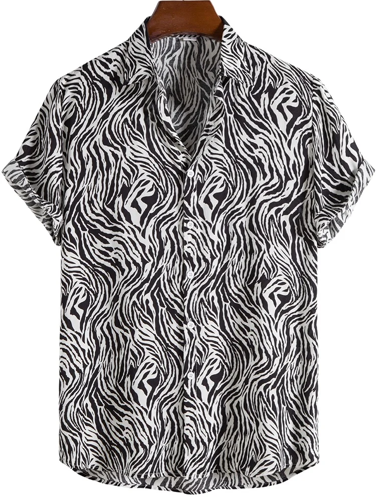 

Casual Zebra Print ort Sve irt Youth Faion Printed Pattern Slim Fit Summer Casual Wear for Men