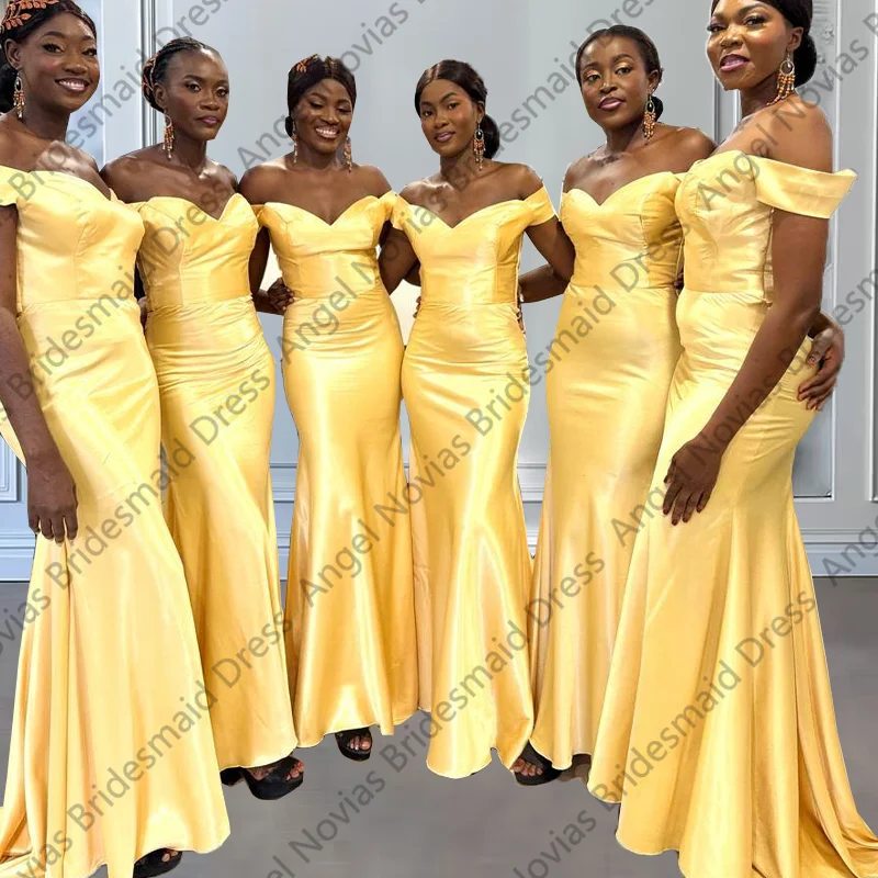 Abiti da damigella d'onore gialli a sirena lunga personalizzati Abito da cerimonia nuziale Robe Mariage Invite robe demoiselle d'honneur de mariage