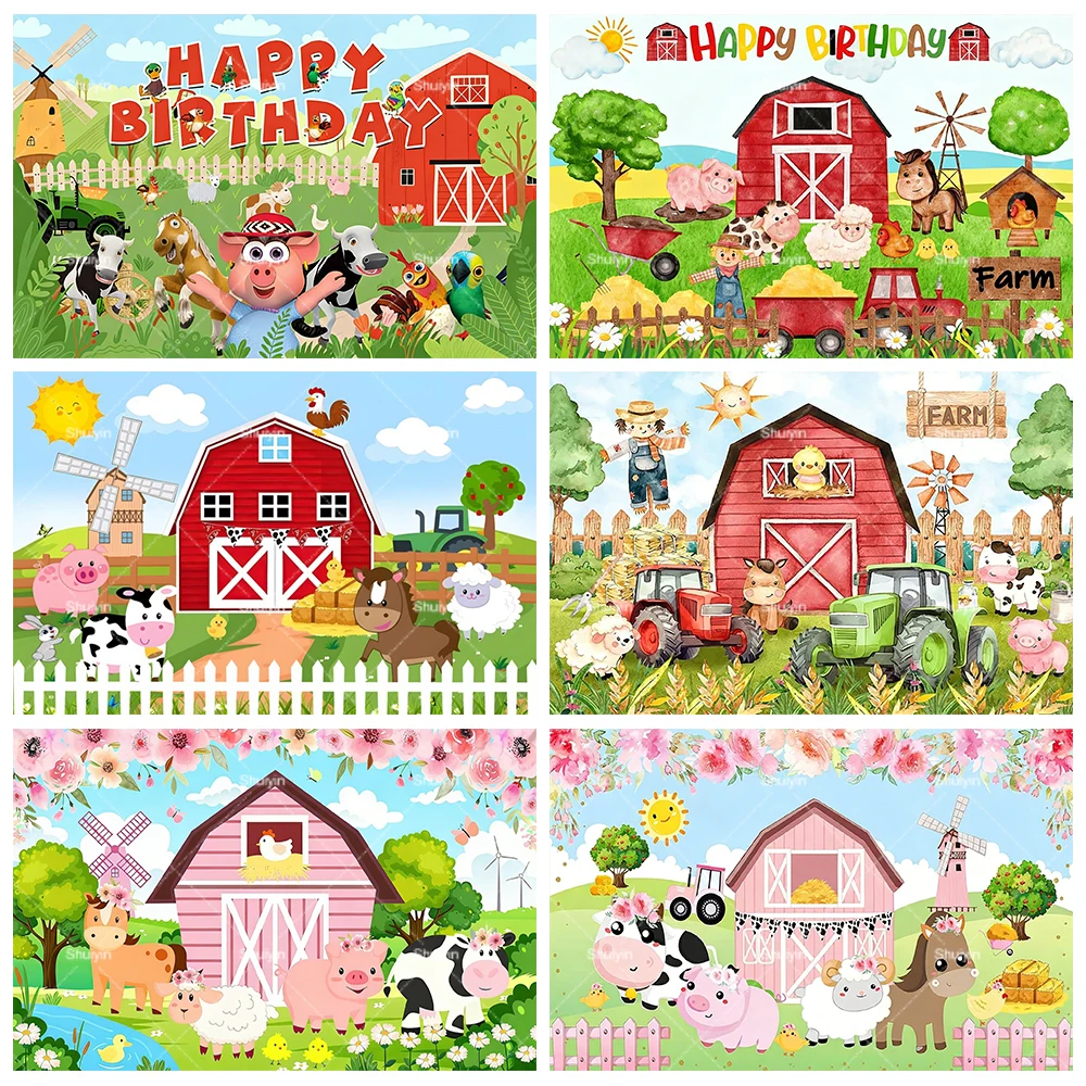 

Farm Animal Backdrop Wooden Fence Cartoon House Kid Birthday Party Decoration Supplies Baby Shower Banner Photography Background