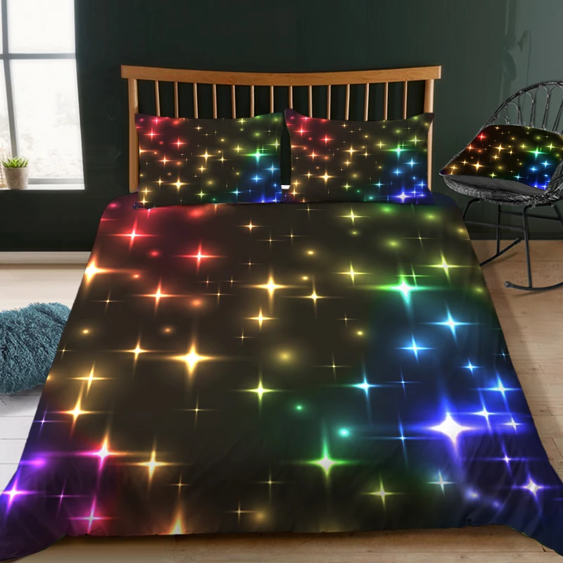 Stars Bedding Set Night Sky Kids Girls Boys Duvet Cover Set Dark Blue Home Textiles Galaxy Bedclothes Men Women Soft Quilt Cover