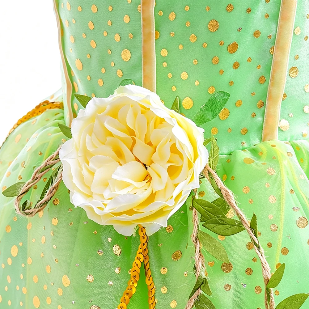 Grünes Feenkleid für Kinder mit Flügeln für Halloween, Karneval, Elfen-Cosplay-Kostüm, Geschenk 2-10 Jahre – Detail 7