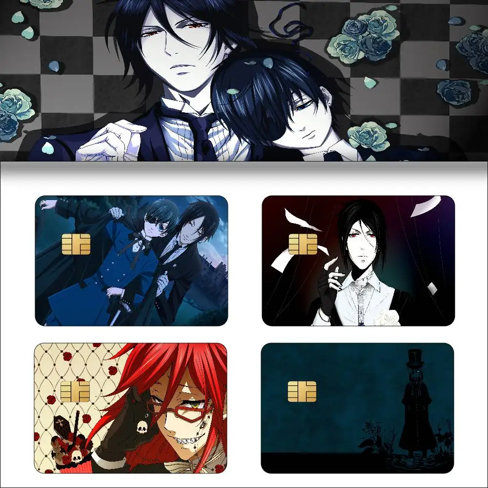 Anime Black Butler Anmie 4pcs 1Set Sticker Film Skin Cover For Credit Card Debit Bank Card Front