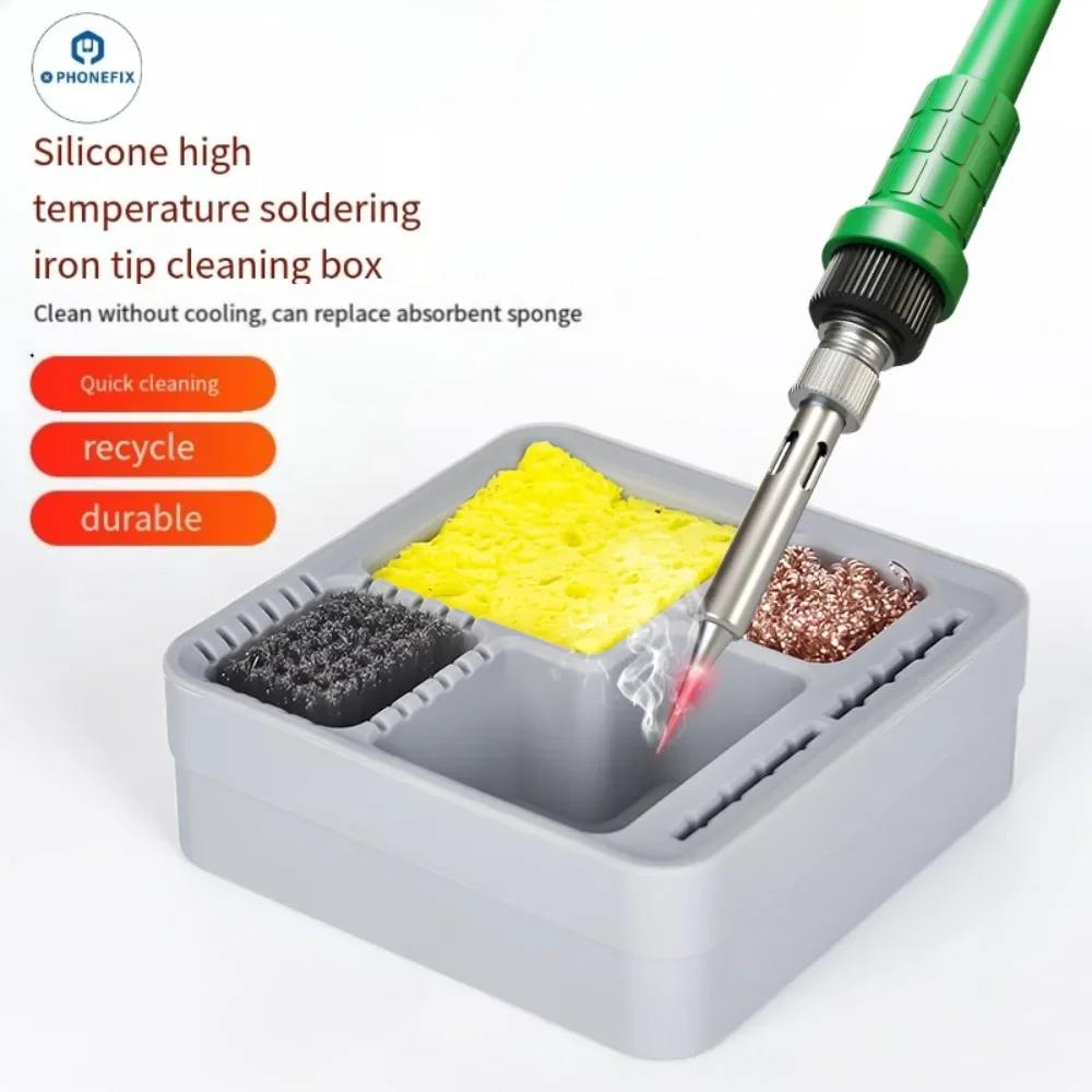 3 IN 1 Soldering Iron Tip Cleaner with Steel Brush Sponge Copper Wire 3 Clean Modes Welding Head Tin Slag Remove Cleaner Tool