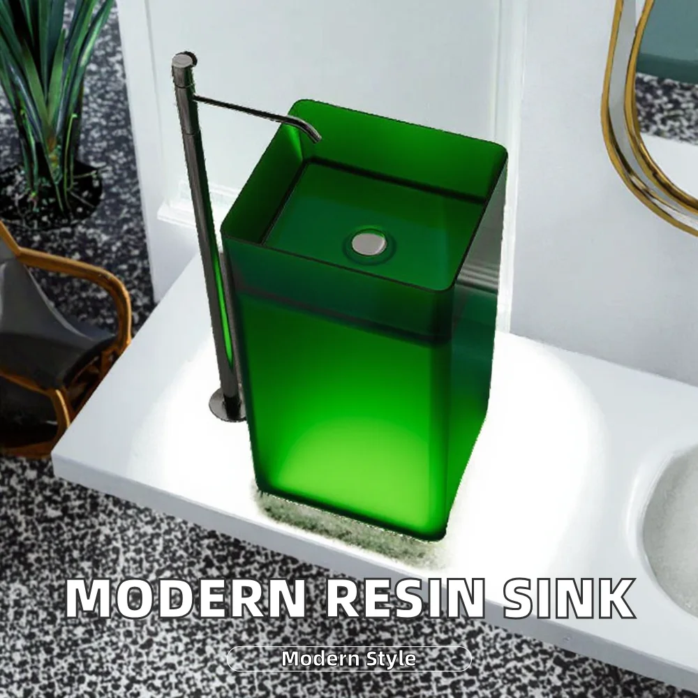 Hotel bathroom thermal design acrylic solid surface base transparent resin square washer floor stone