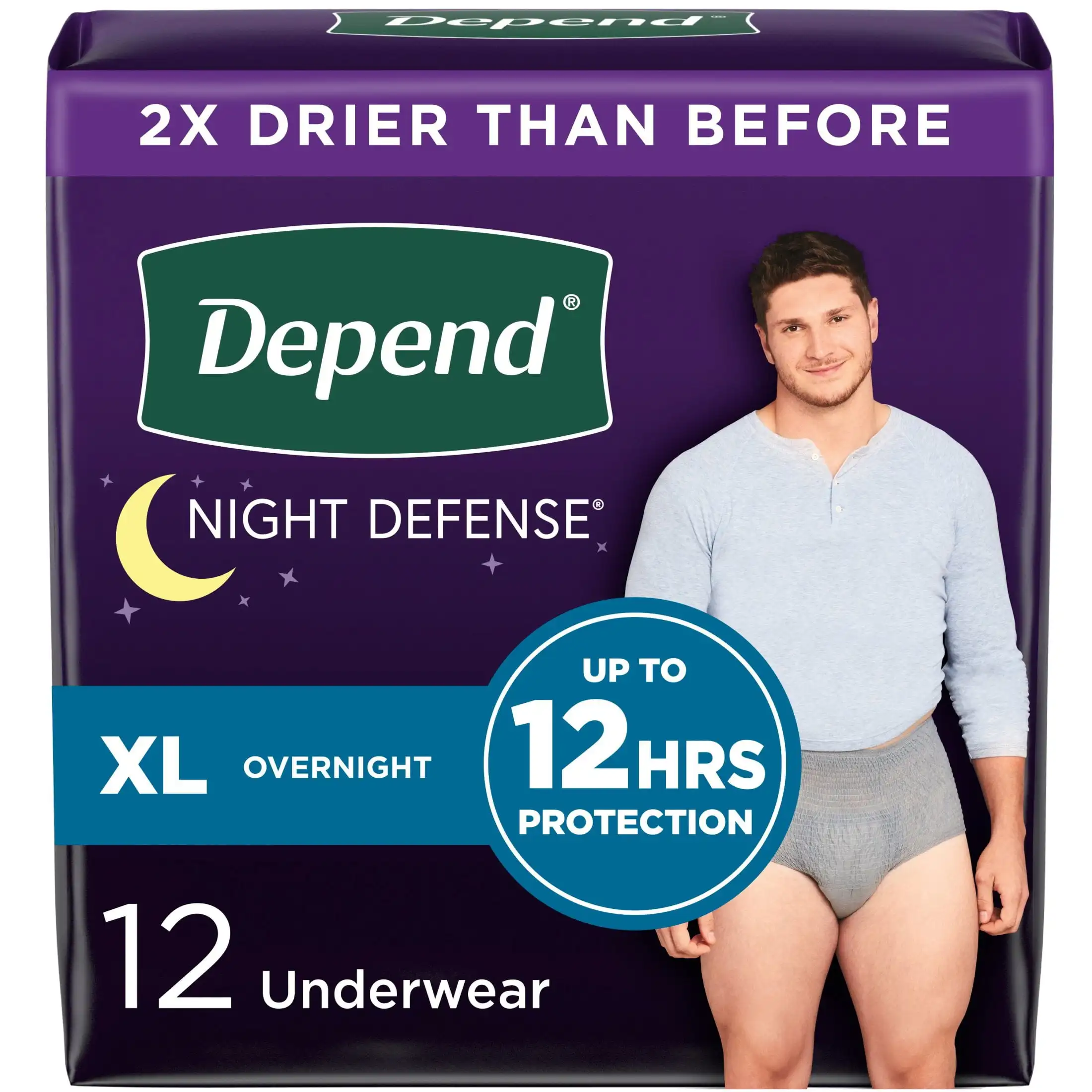 

Night Defense Incontinence Underwear for Men, Adult Diapers, Xl, 12 Count