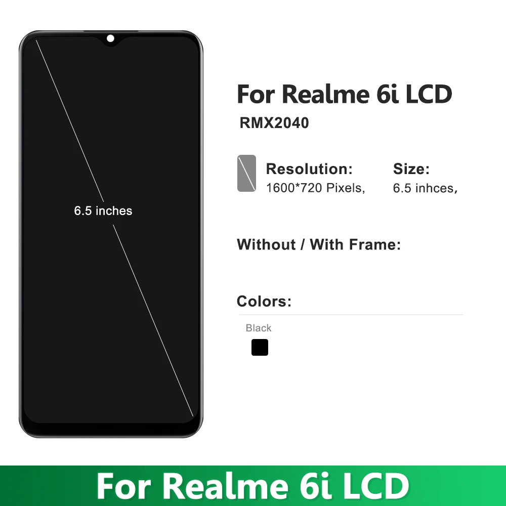 Oppo Realme 6i LCD 디스플레이 터치 스크린, 프레임 디지타이저 어셈블리 포함, Realme6i RMX2040 스크린 교체용 OEM, 6.5 인치