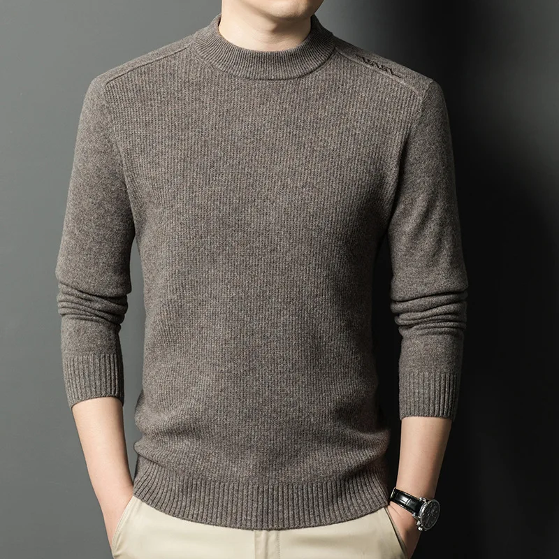 

Winter Wool Sweater Men Long Sleeve Solid Color Round Neck Sweater Men Fashion Trendy Thickened Knitted Sweater Base Sweat