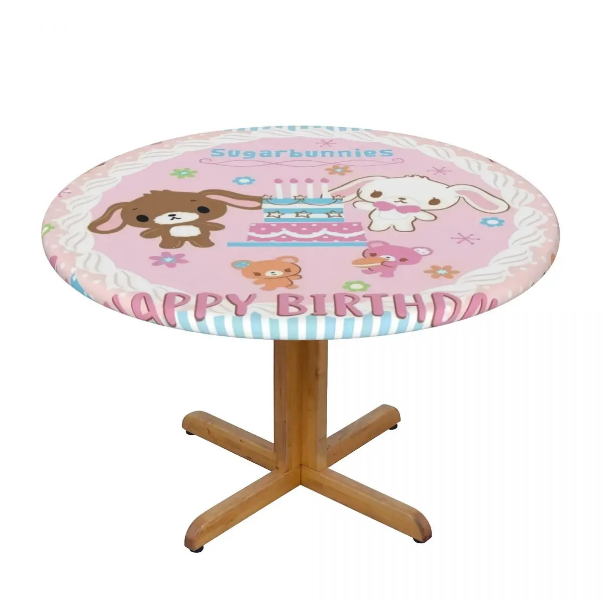 Customized Disney Cartoon Sugarbunnies Sanrio Japan Anime Tablecloth Round Elastic Waterproof Table Cover Cloth for Kitchen