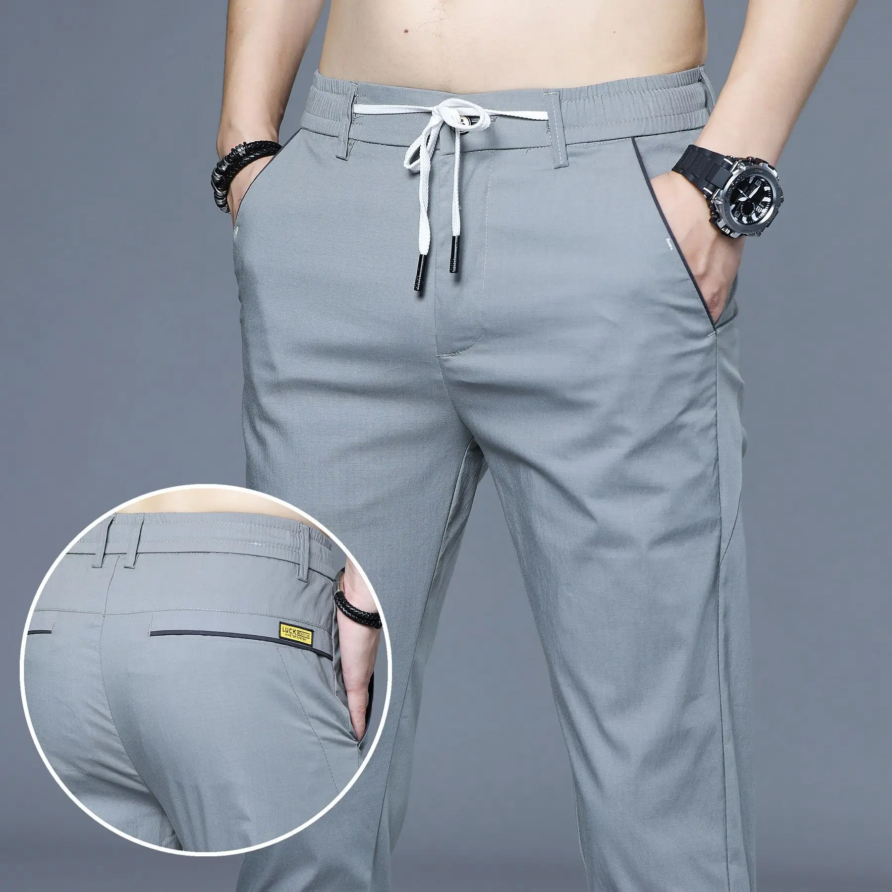 

2026 Spring Summer Ultra-thin Men's Casual Pants Slim Straight Leg Elastic Waist Sports Jogging Trousers Fashion Men Golf Pants