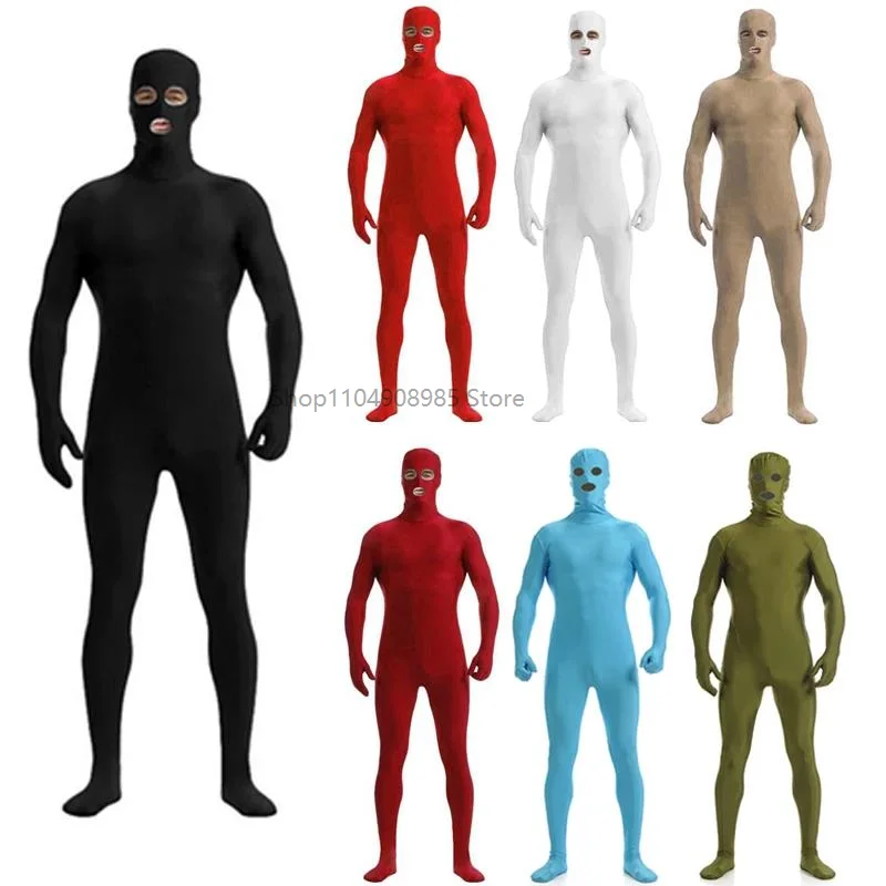 

Men's Expose Eyes and Mouth Spandex Zentai Full Bodysuit Back Zipper Tights Suit Carnival Fancy Halloween Costume