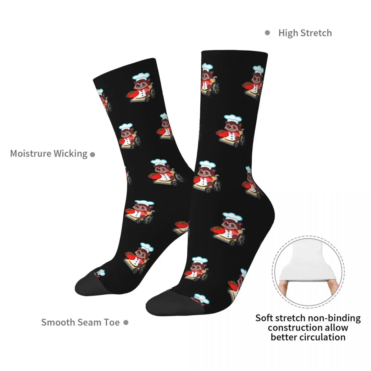 Chaussettes longues en forme de raton laveur pour hommes et femmes, bas de qualité Harajuku, chaussettes mignonnes, chaussettes de fauteuil roulant trop cuites, cadeau de chef, toutes saisons, accessoires pour cadeaux unisexes