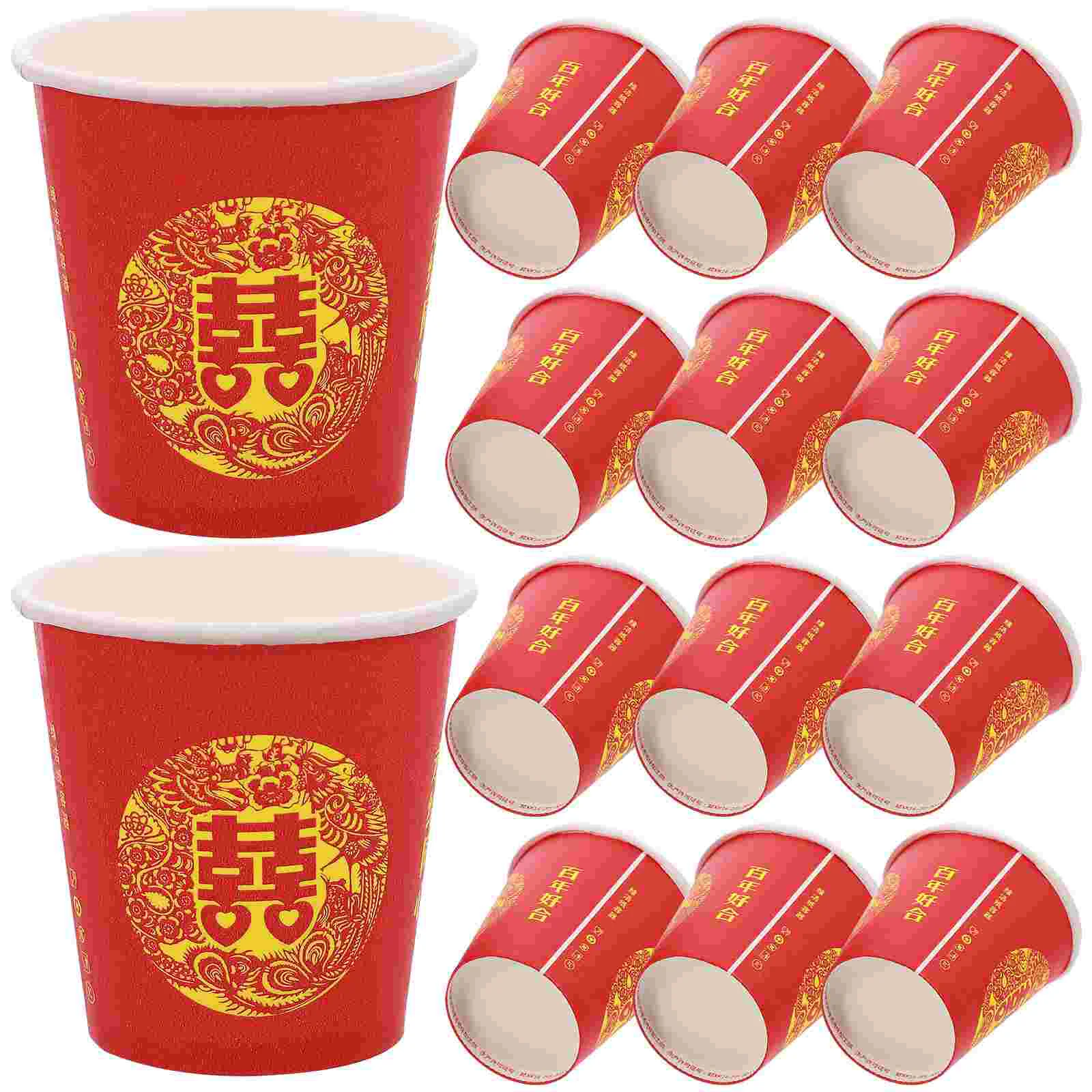 Chinese Wedding Paper Mug Red Double Happiness Glass Chinese-style Cup Banquet Serving Cups Know