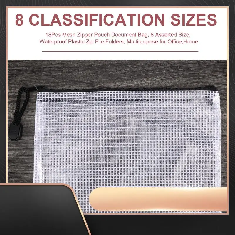 

18 шт. сетчатая сумка для документов на молнии, 8 разных размеров, водонепроницаемые пластиковые папки на молнии, многоцелевые для офиса, дома