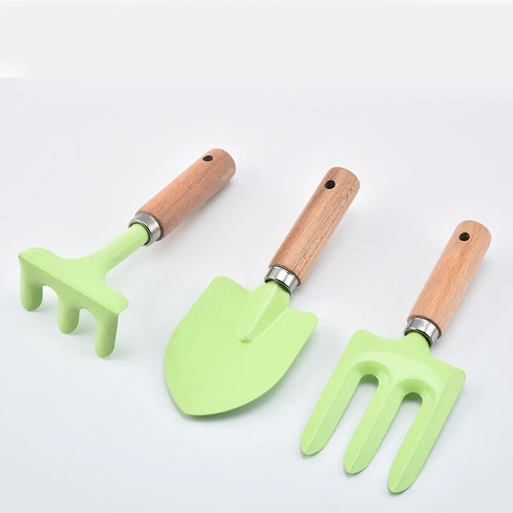 1/ 3PCS Little Gardener Kids Gardening Tools Set Shovel Rake Fork Safe Children Garden Tool Sturdy Wooden Handle Candy Color