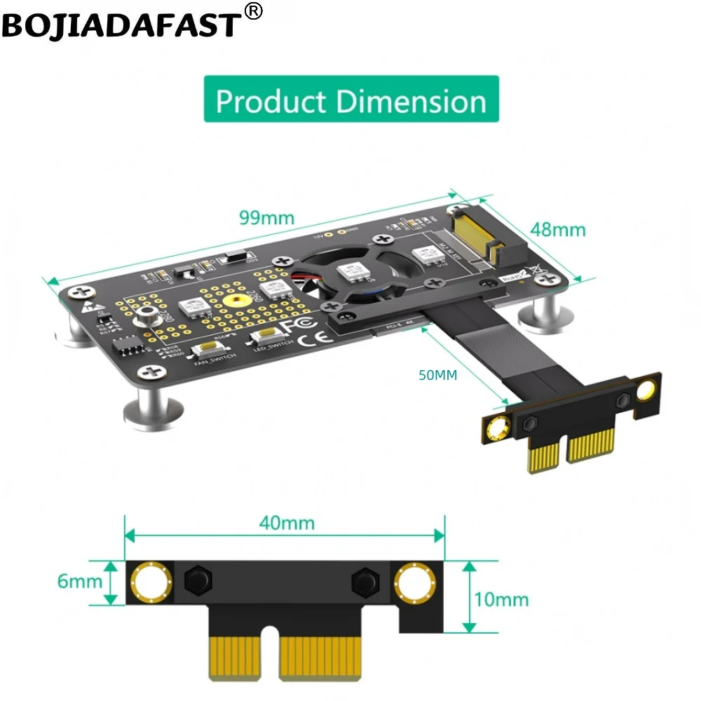 고속 데이터 케이블 포함 냉각 선풍기, PCI-E 3.0 1X-NGFF M.2 Key-M 2230 2242 2260 2280 M2 NVME SSD 컨버터 어댑터 카드, 5cm