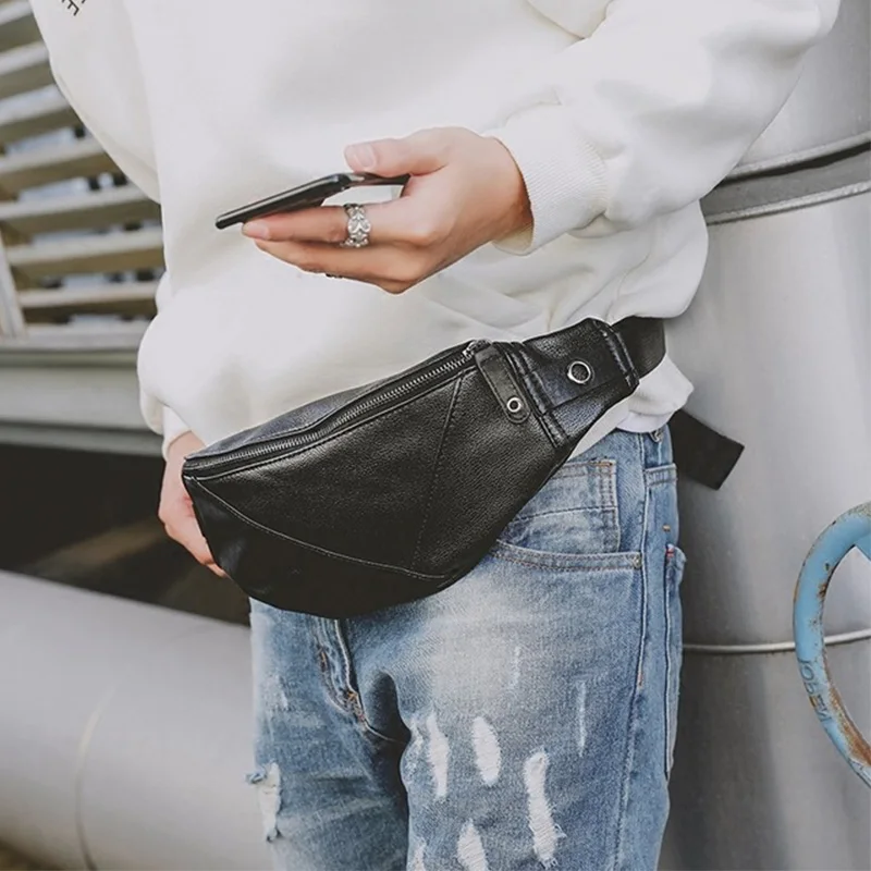New Waist Pack Fashion Luxury Waist Bag Locomotive Style Men Chest Pack Fanny Pack High Quality Leather Hip Package Banana Bags