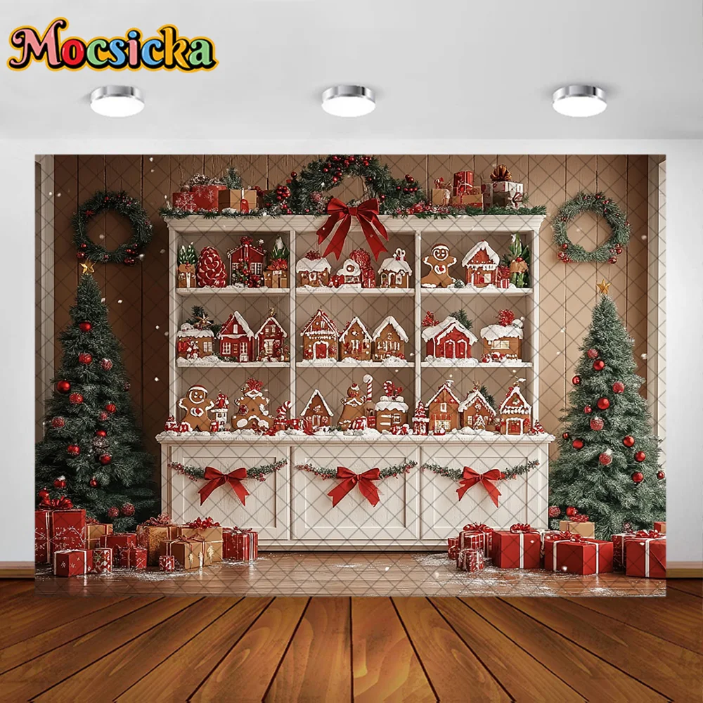 Mocsicka Photography Backdrop Cookie Man Gift Christmas Decoration Family Xmas Holiday Portrait Background For Photographs