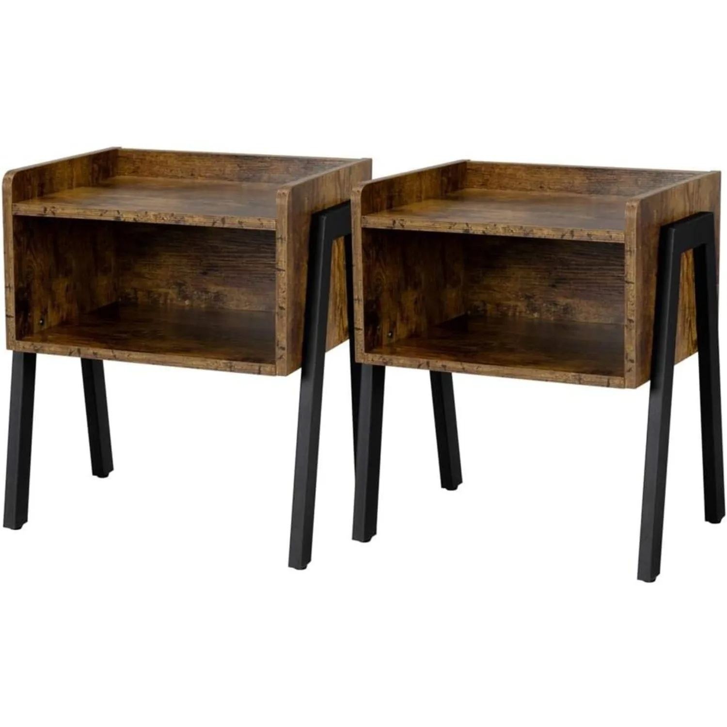 Retro Stackable End Tables for Living Room Set of 2, 2 Tier Side Tables with Drawer for Small Spaces, Industrial Accent Table