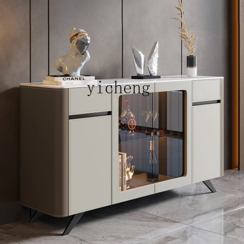 

ZC Saddle Leather Sideboard Cabinet Living Room Wall Locker Entrance Entrance Side Cabinet Solid Wood Tea Cabinet