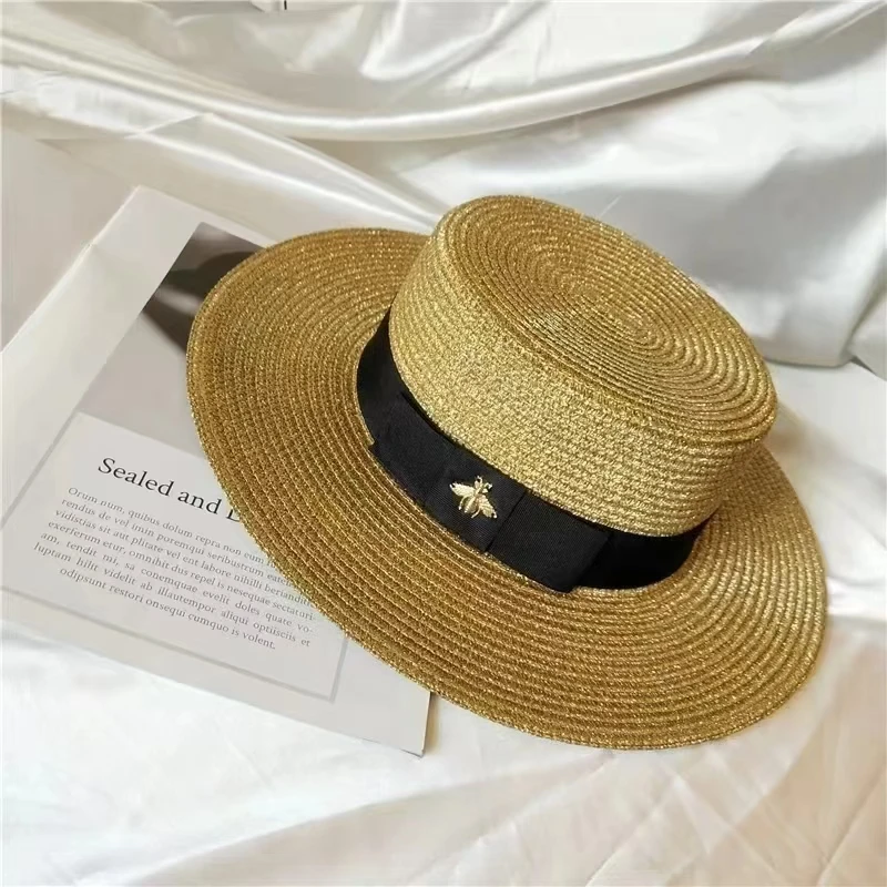 Fashionable summer gold wire woven paper bee fake photo soft woolen hat men's and women's casual Panama jazz hat