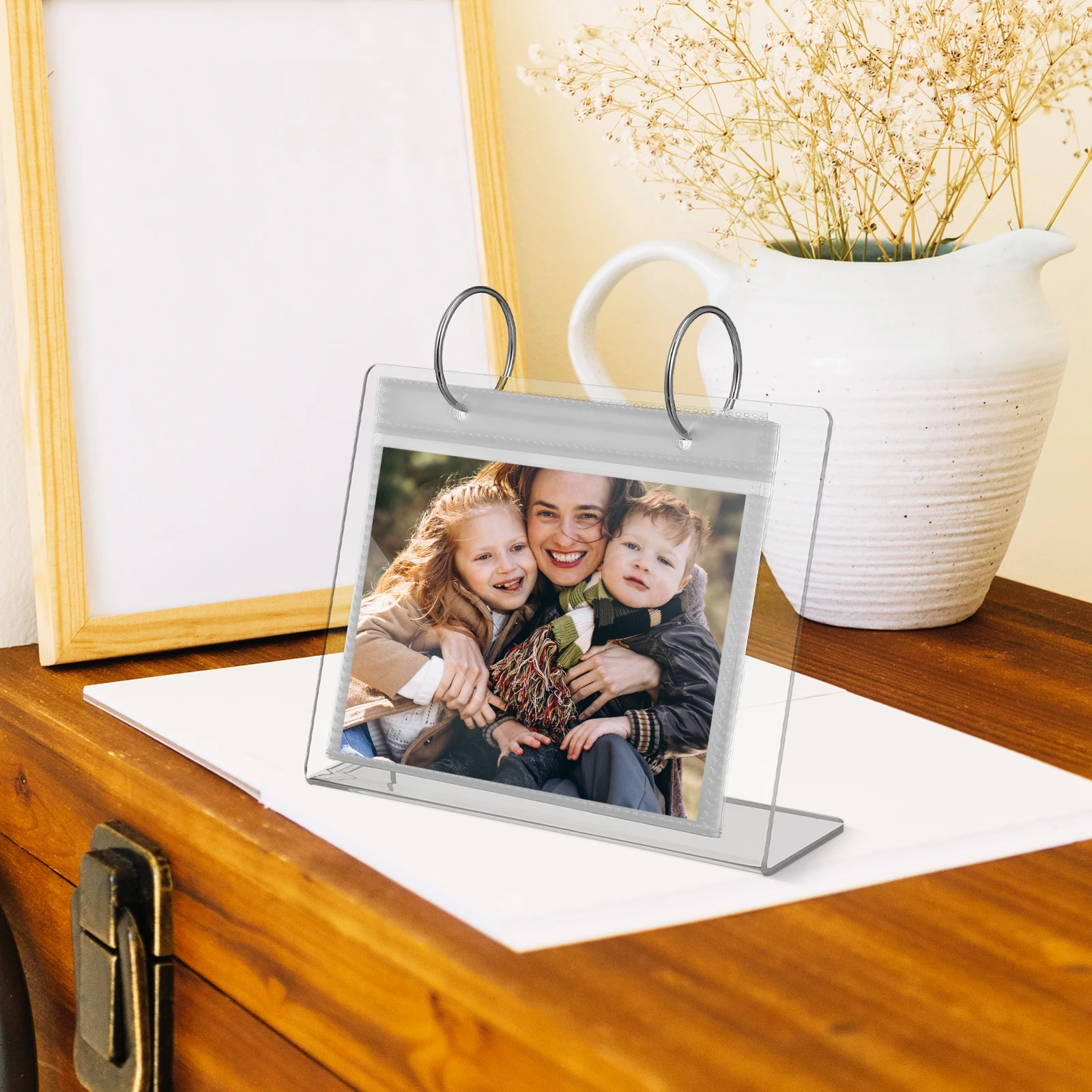Album Room Transparent Clear Scrapbook Flip Photo Desktop Mini Picture Holder Frame Stand