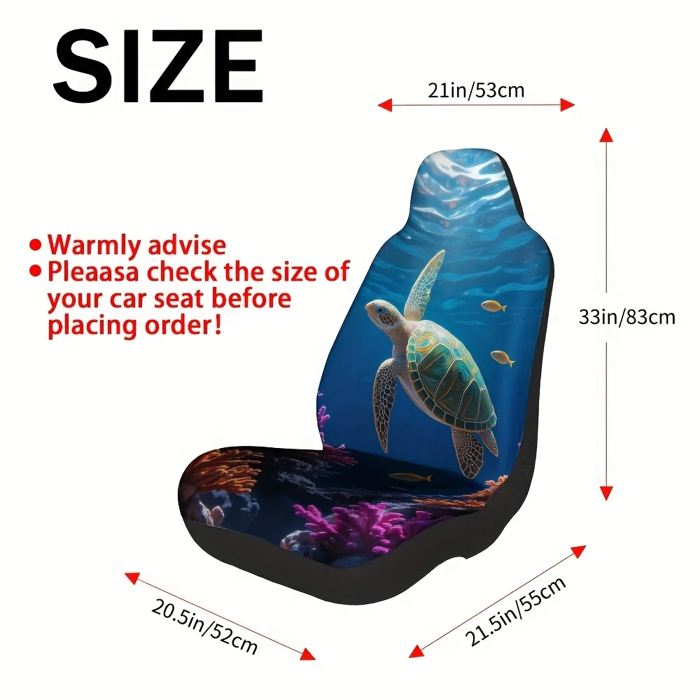 Set Of 2, Car Covers Featuring A Decorative Deep Sea Blue Turtle Design, Lightweight And Durable With A Universal Fit, Stylish U