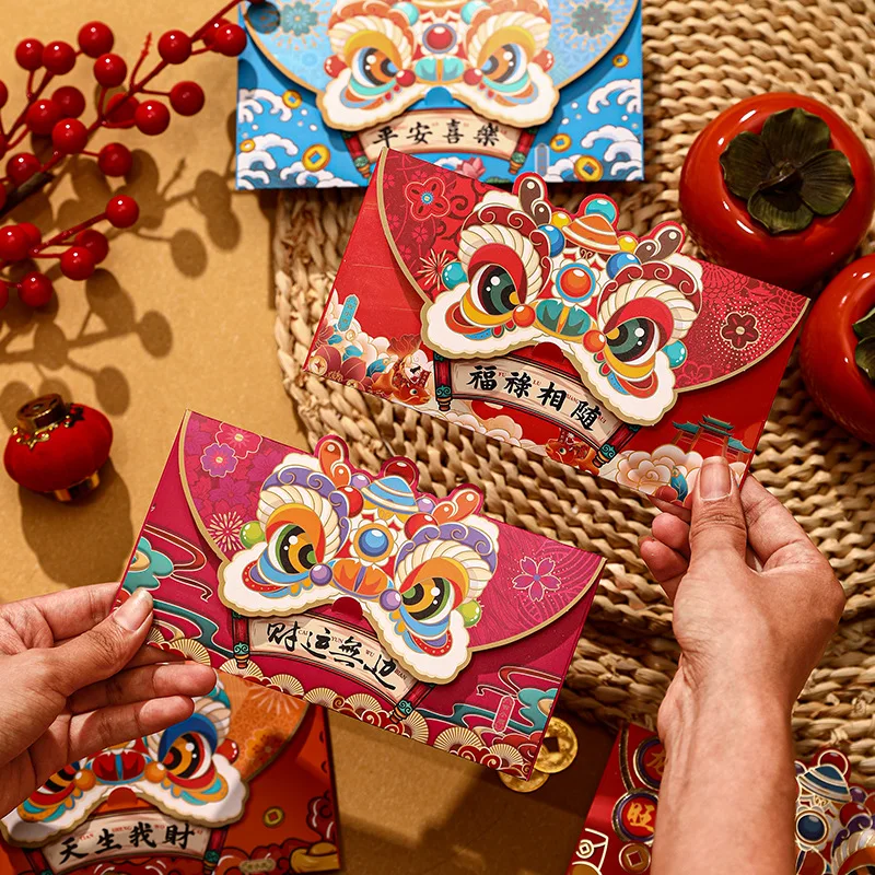 2025 Chinese Red Envelope Serpent Year Spring Festival Dance Lion Lucky CNY Red Envelopes Packet Envelope for Party New Year