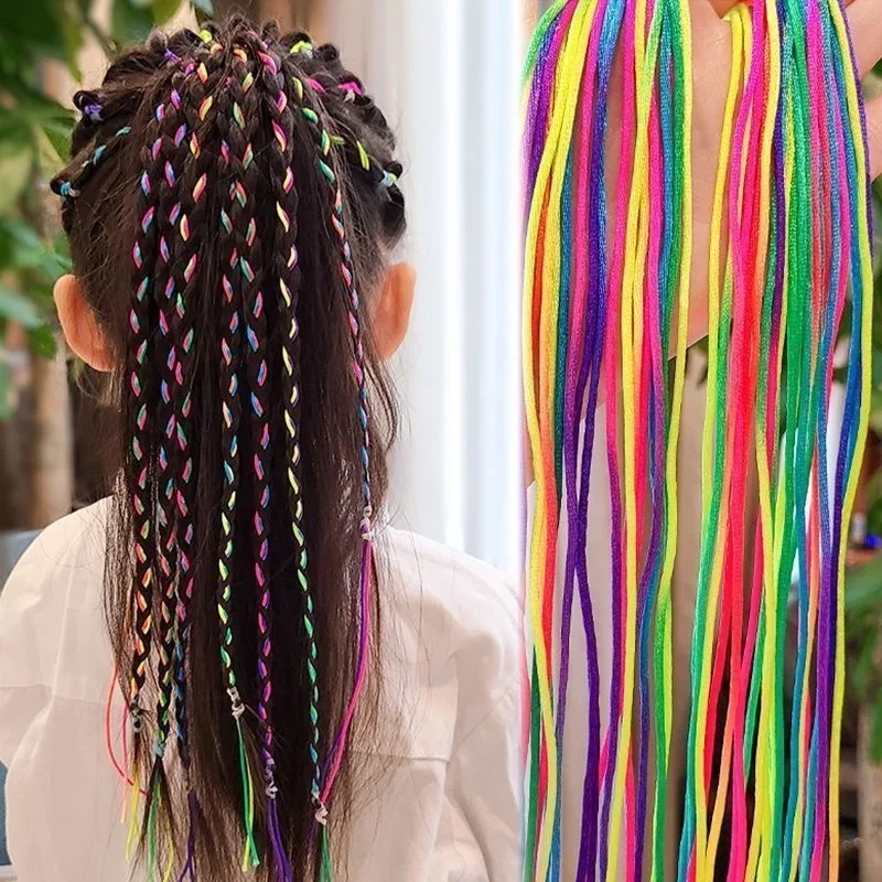 Tinsel coloré arc-en-ciel pour cheveux pour filles, bandes scintillantes, vêtements de sauna, fausse décoration laser, accessoires pour cheveux, 90cm