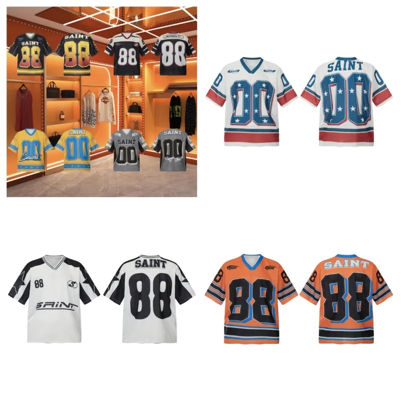 

Saint Michael American Star with The Same Быстросохнущая футбольная майка в стиле хип-хоп High Street Футболка с короткими рукавами Баскетбол