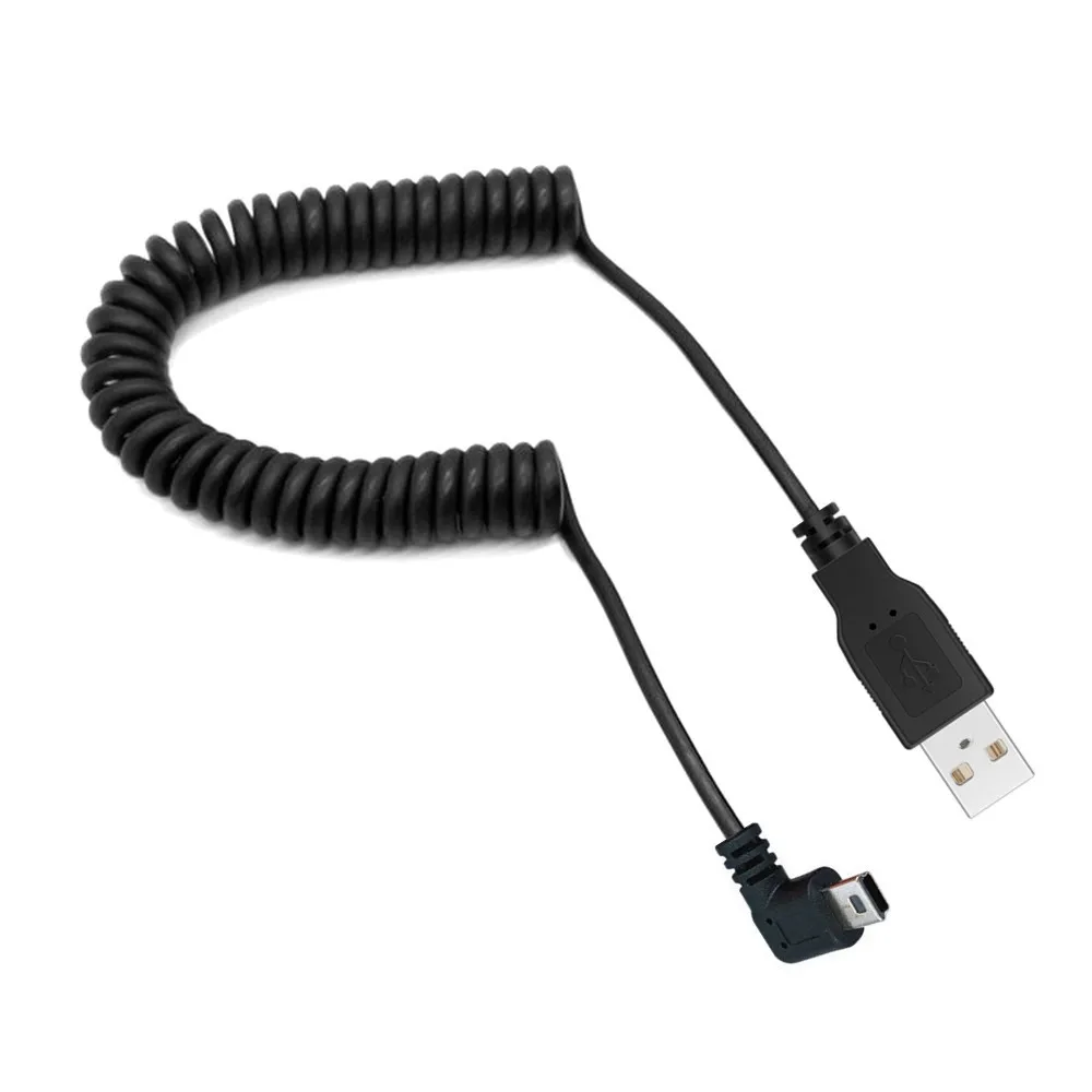 Spring telescopic left and right bending mini USB to USB data cable 90 degree dash cam power supply T-port elbow