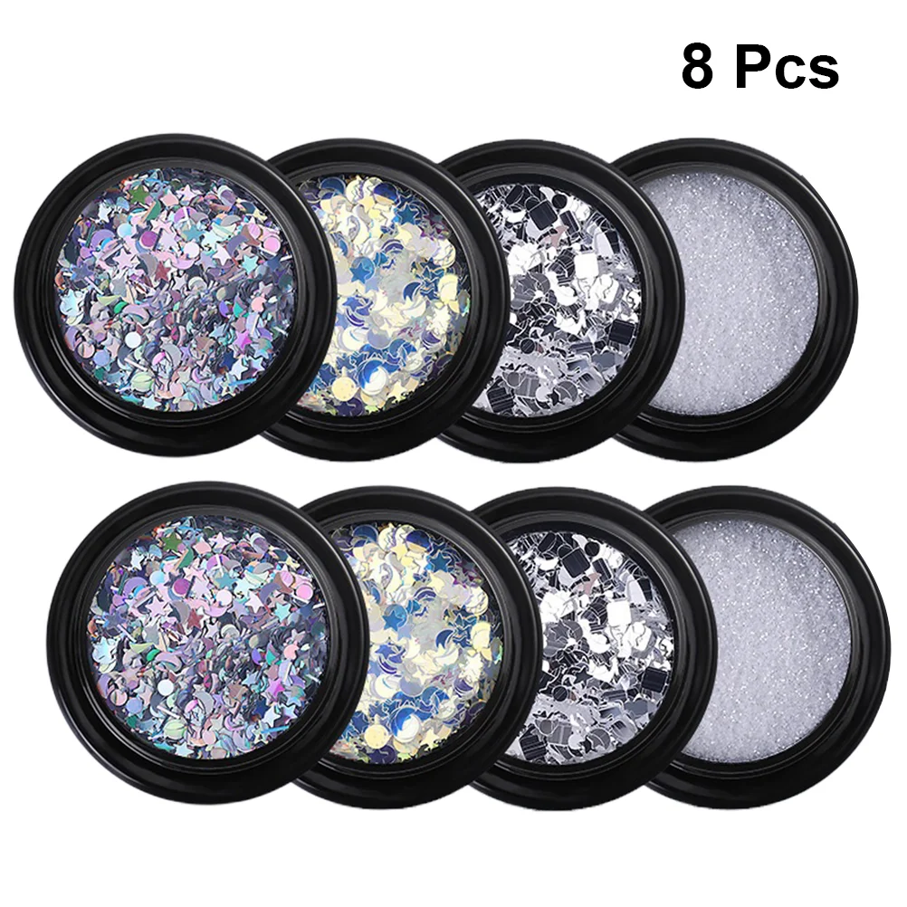 

8pcs Shiny Star Moon Nail Sequins Manicure Ornaments Nail Supplies Nail Paillette Manicure Tool (Assorted Color)