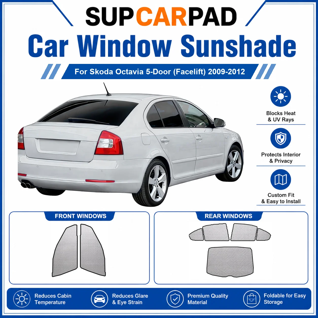 

For Skoda - Skoda Octavia 5-Door (Facelift) 2009-2012 Full Set Car Window Sunshades UV Block Privacy Heat Insulated Foldable Car