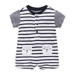 Infant Boys Rompers Summer Short Sleeve Jumpsuit For Newborn Baby Girls Summer Clothes Bamboo Cotton with Pockets Stripe Print