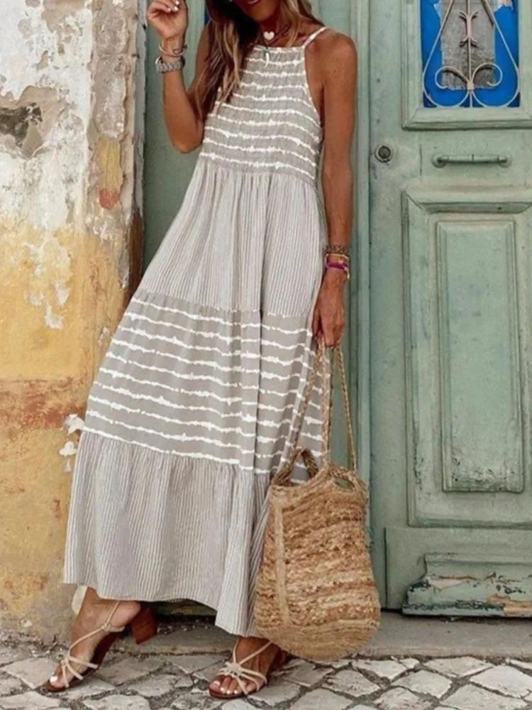 

Women Loose Dress Fashion Sleeveless Spaghetti Strap Robe Dresses Lady Casual Boho Holiday Beach Skirt Summer Womens Clothing