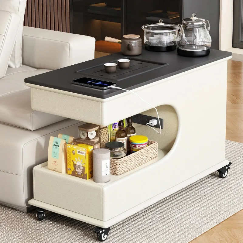 A few rock slabs on the side of the sofa 2025 living room movable sofa side cabinet integrated boiling water tea table trolley