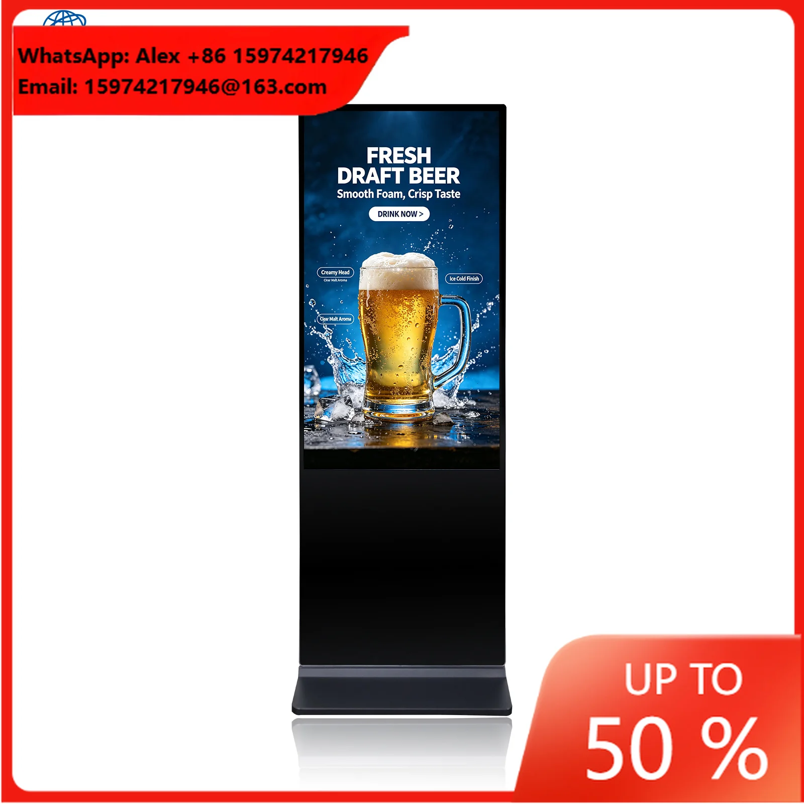 ZDHQ Floor Mounted LCD Advertising Player 43 55 65 75 85 Inch Smart Digital Signage Screen For Mall Promotion