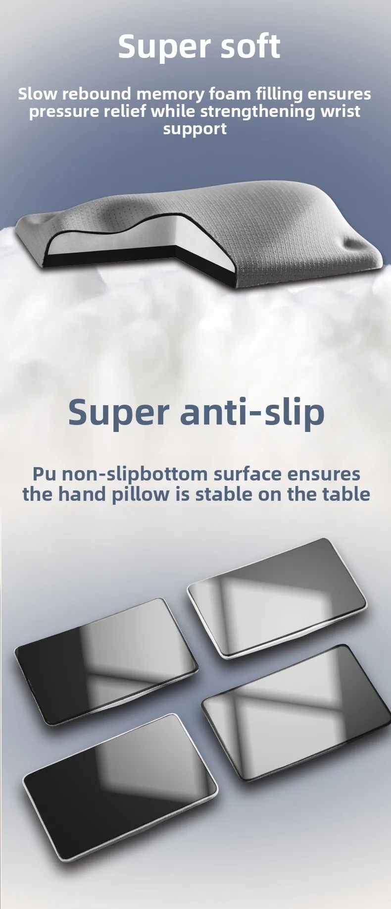 Hausdach-Silikon-Handgelenkauflage Mauspad Ergonomische Schreibtischunterlage für Büro und Gaming Weiß Grau 2 Formoptionen – Detail 3