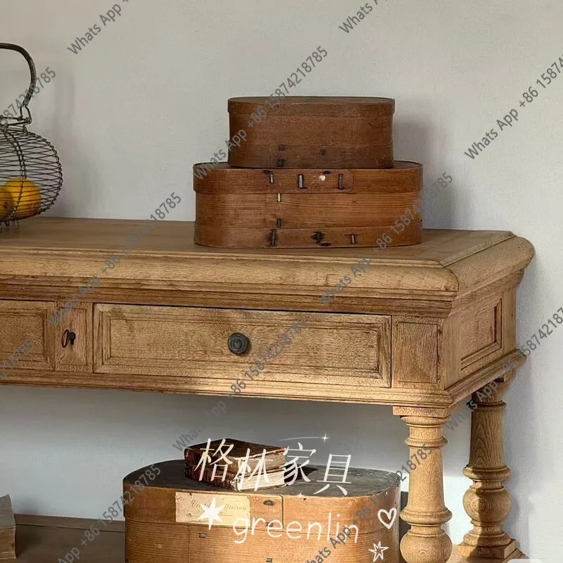 Mn French Vintage Distressed Oak Console Table/American Pre-owned Storage Table/double Drawer Console Hallway Table