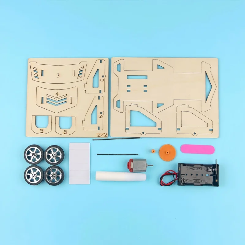 نموذج سيارة سباق كهربائية للأطفال، ألعاب تجميع جذعية خشبية يمكنك صنعها بنفسك، ألعاب تجربة علمية مصنوعة يدويًا، هدايا التعلم المبكر #3