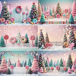 MOON.QG Merry Christmas Large Tree Photography Backdrop 2025  Xmas New Year Party Background Candy Fence Studio Photo Back Drops