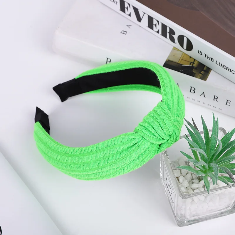 2024 Fashion Fluorescent Cloth Bright Color Knotted Hair Bands Headbands for Women Soft Plaid Cloth Hair Hoops Head Wear