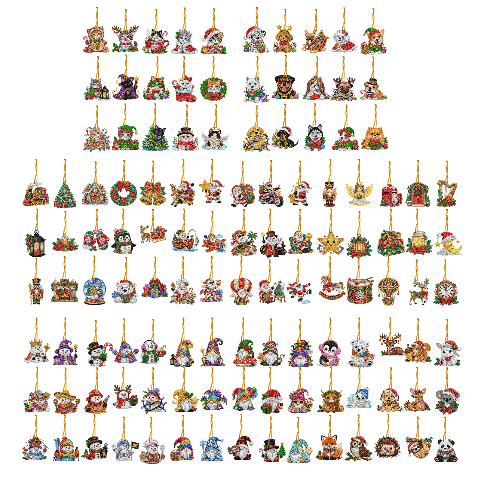 Christmas Ornament Set with Rope 15pcs DIY Diamond Painting Acrylic Rhinestone Xmas Hanging Pendants Kit
