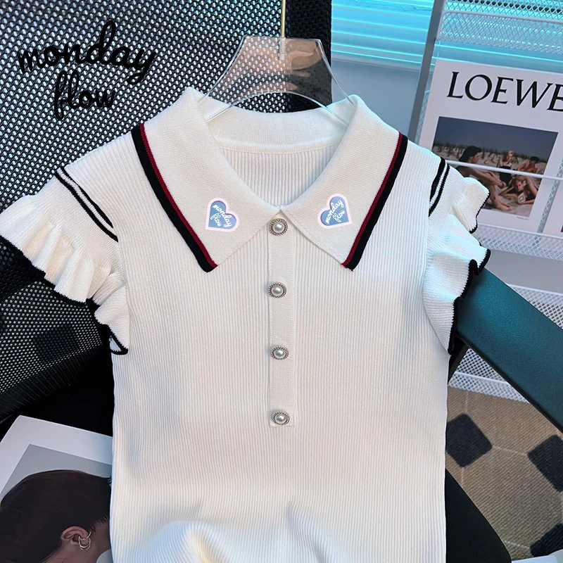 

Monday Flow Summer Women's Short Sleeve T-shirt Knitted Shirt Korean Version Elastic Breathable Comfortable Golf Outdoorwear