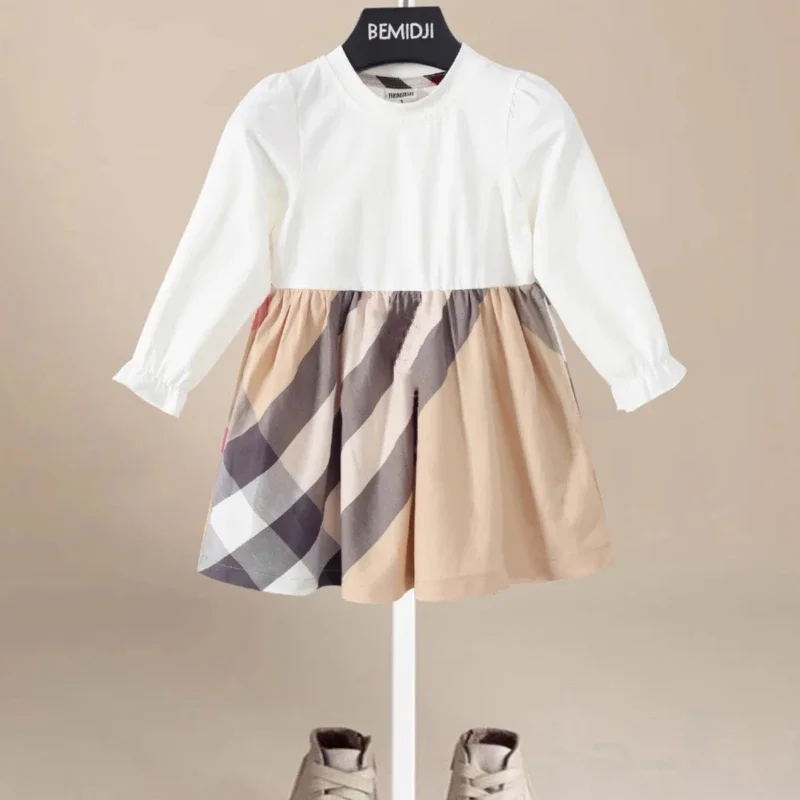 Korean Spring Autumn Baby Girls Dress Cotton Striped Long Sleeve Striped Infant Girls Academic Style Toddler Girls Outfits