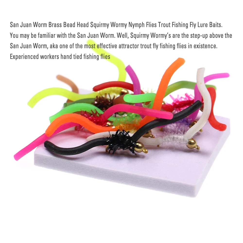 6 Stück UV San Juan Wurm Fliegen mit Messingperlenkopf, Squirmy Worm Nymphenfliegen, Regenwurmfliegen für Forellen-, Barsch- und Karpfenangeln, Fliegenköder – Detail 4
