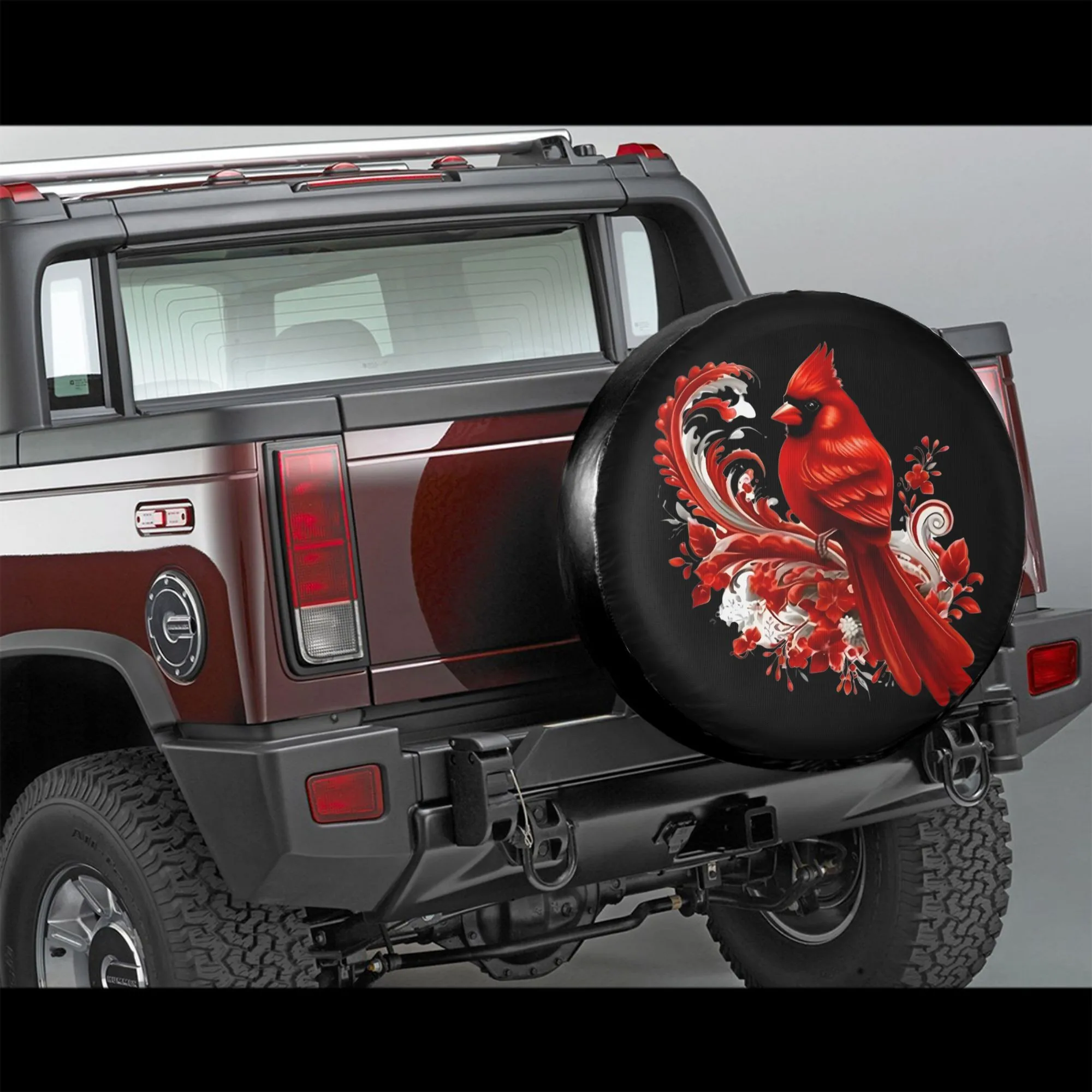 

Cardinal Bird Spare Tire Cover Red Floral Scroll Protective Polyester Accessory for SUV Truck