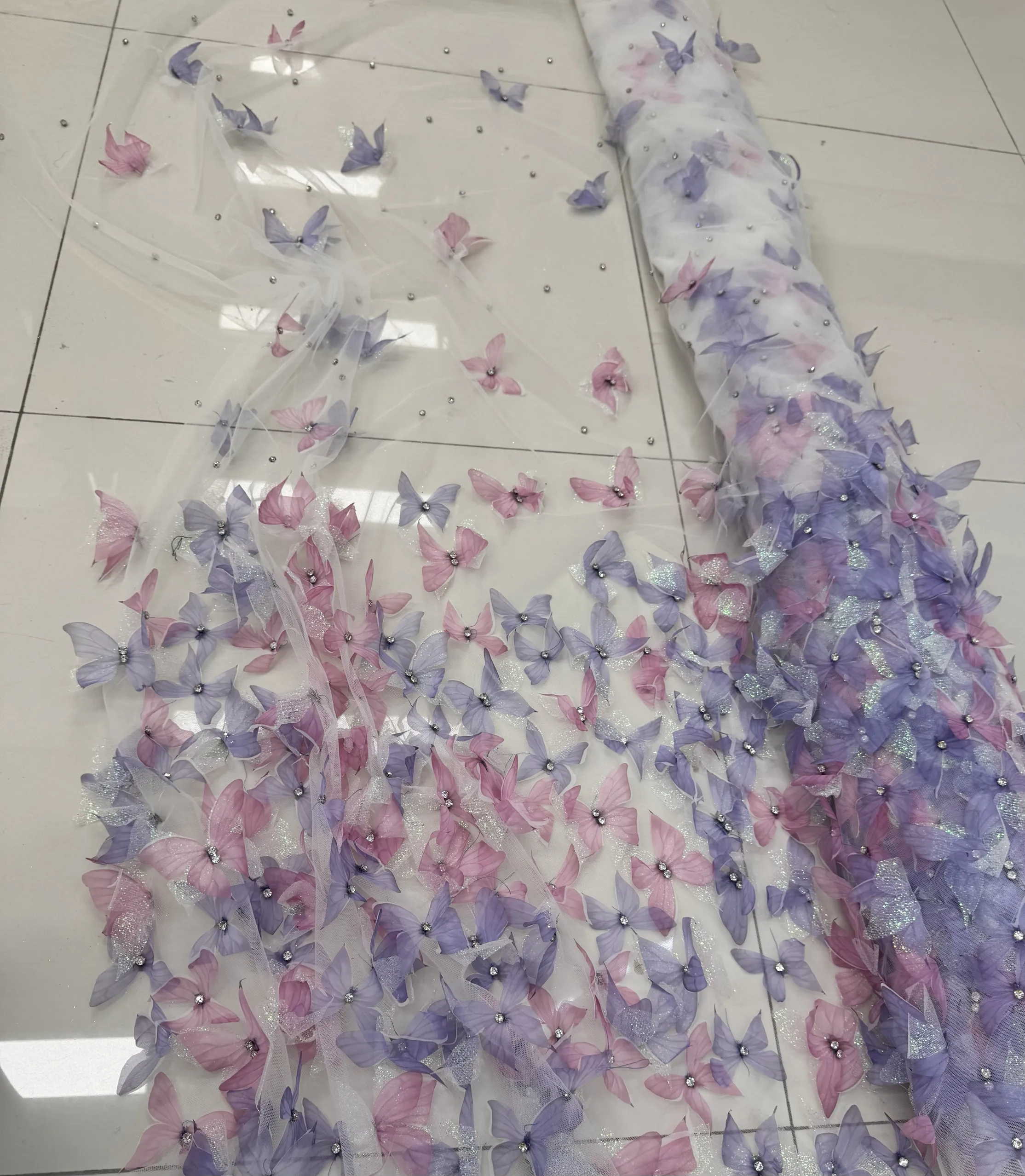 Three-Dimensional Stickers Flower Color Pleated Embroidery Mesh Lace Accessories Dress Evening Wear Fabric Fabric