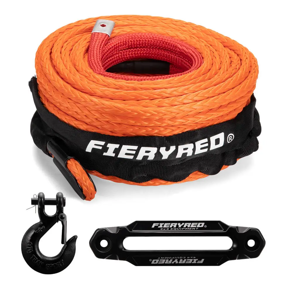 

FIERYRED 30 м 23809 фунтов, защита от тепла, 3/8 дюйма, крюк G70, 4x4, внедорожный восстановление, оранжевый синтетический трос для лебедки