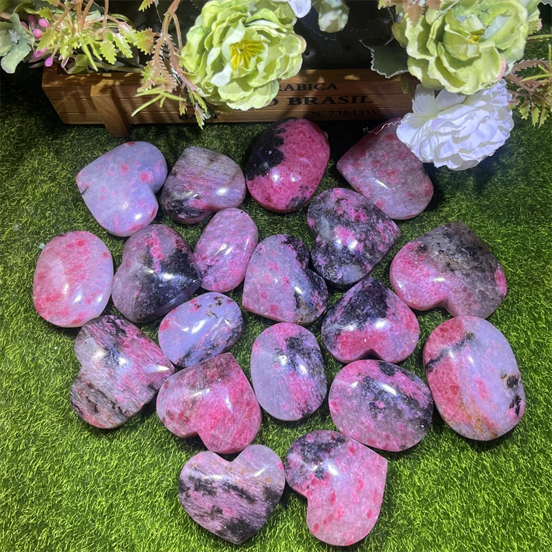 Wholesale Natural High Quality Crystal Beautiful Polished Rhodonite Heart And Palm Stone For decoration